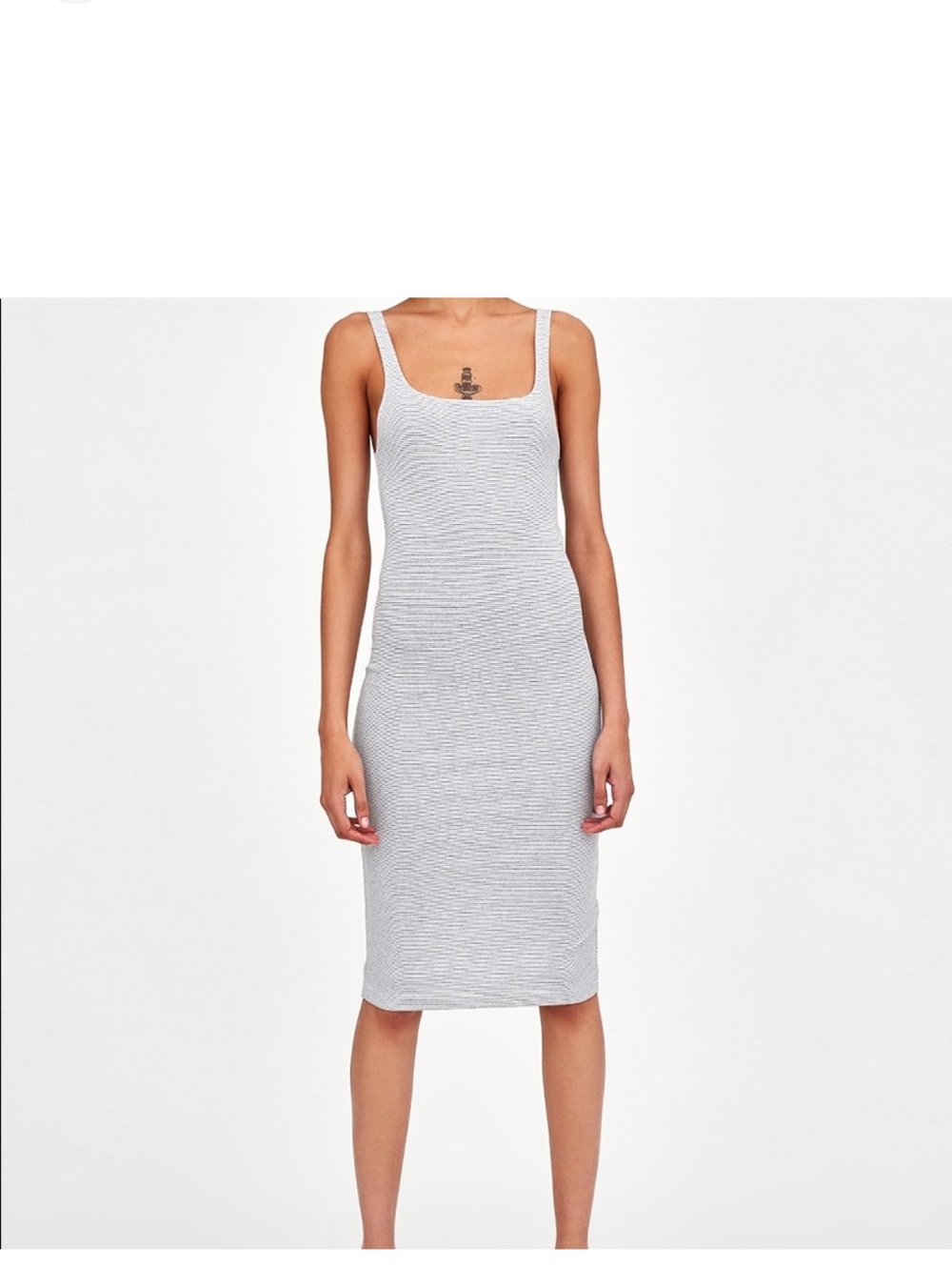 Zara Light Gray Ribbed Bodycon Midi Dress - Picture 7 of 10
